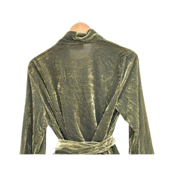 Anthropologie Olive Green Velvet Wrap Blouse - Picture 7 of 10
